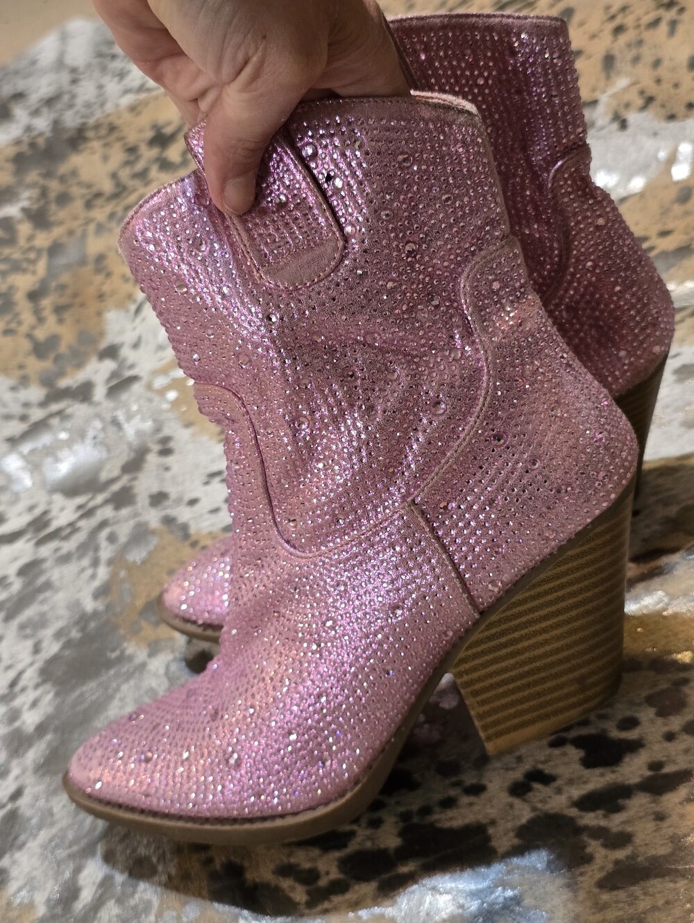 Forever Unique Pink Sparkle Western Ankle Booties